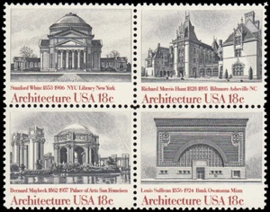 US Stamp #1928-31 - 1981 18¢ Am Architecture, EzGrade™ VG, MNH, OG (Block of 4) - Picture 1 of 3