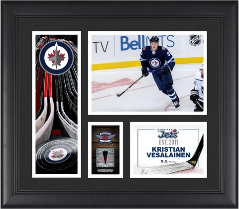 Kristian Vesalainen Winnipeg Jets Frmd 15 x 17 Player Collage & Piece of GU Puck Cover