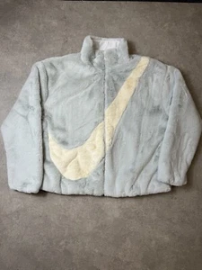Nike Women’s faux fur plush swoosh full zip oversized jacket Medium DO3791-025 - Picture 1 of 5