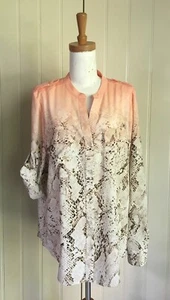 SHIRT Calvin Klein Long sleeve Pockets BLOUSE Snakeskin print TOP Varigated Sz M - Picture 1 of 6
