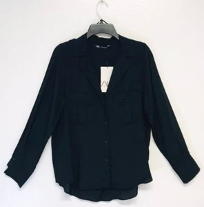 Zara camicia nera elegante con 2 tasche frontali taglia media - Foto 1 di 8