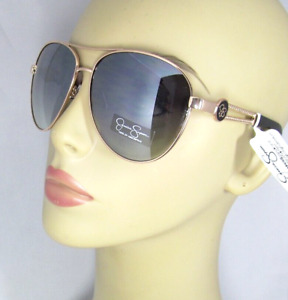 Jessica Simpson Gold Metal Aviator Sunglasses Chain & Logo Accent J6219-GLDOX