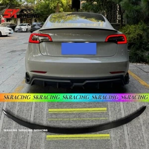 For 2017-2023 Tesla Model 3 Carbon Fiber Rear Trunk Lid Spoiler Wing Body Kits - Picture 1 of 20