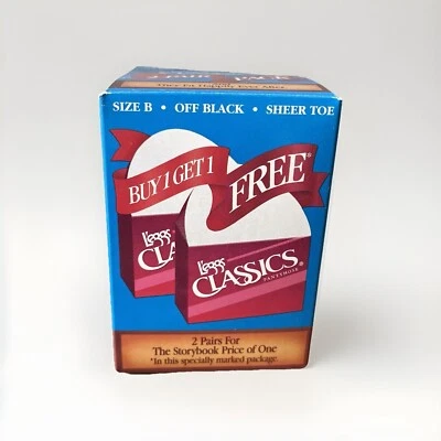 L’Eggs Clásico Puntera Transparente Negro Pantimedias Talla B NUEVO Vintage Huevo 2 Pares Conjunto Foto 1 de 4