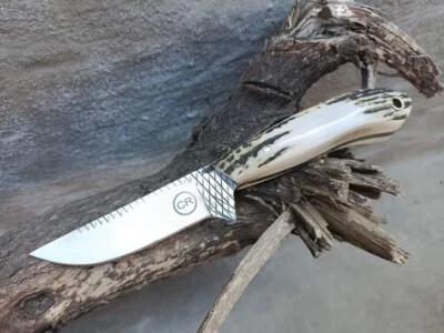 CUCHILLO VAQUERO DESOLLADOR PERSONALIZADO FORJADO A MANO CON MANGO DE CIERVO Y FUNDA Foto 1 de 3