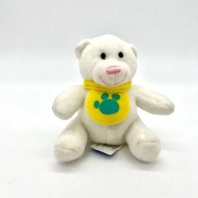 Build-A-Bear White Teddy Bear Plush with Yellow Scarf Green Paw Print Small - Image 1 of 4