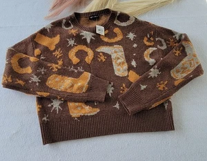 Agua Blues Brown and Metallic Western Sweater Size Large - Picture 1 of 7