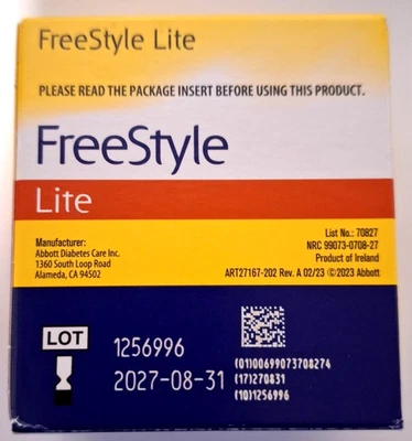 TIRAS REACTIVAS DE GLUCOSA FREESTYLE LITE 100ct CADUCA 31/08/2027***TOTALMENTE NUEVAS EN CAJA*** Foto 1 de 3