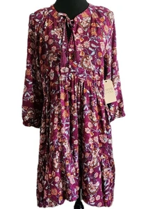 FRYE AND CO. Women's M Purple Boho Long Sleeve Knee Length Hi Lo Dress Peasant - Picture 1 of 16
