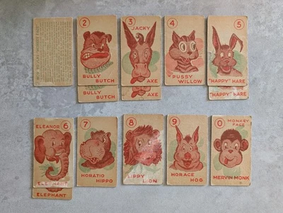Lote incompleto de 13 cartas de colección raro Monkey Face años 30 + instrucciones Foto 1 de 2