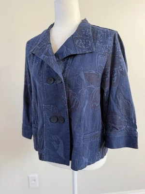 Top Coldwater Creek Azul Floral Mangas 3/4 Botones Talla M Foto 1 de 4