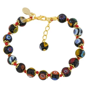 Glas von Venedig Murano Glas Armband Italienisch Millefiori Schwarz Mosaik Perlen Hand - Bild 1 von 6