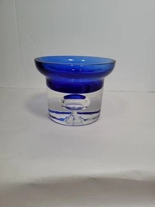 Portacandele blu cobalto arte vetro bolla in base portacandele decorazione piatto - Foto 1 di 5