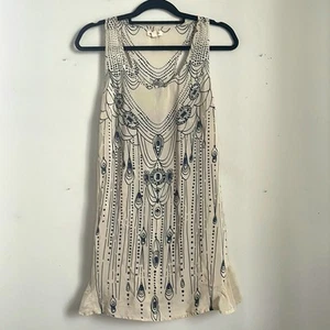 Mini vestido recto UO Silence + Noise 100 % seda espalda deportiva estampado con volantes dobladillo talla M - Imagen 1 de 7