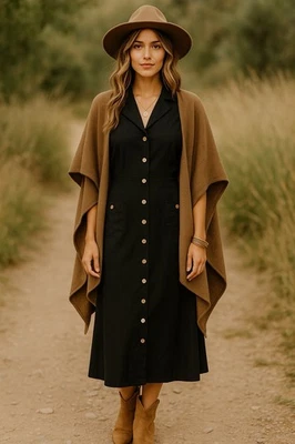 Женское платье Karin Steven's из черной льняной смеси с коротким рукавом на деревянных пуговицах размер 12 - Изображение 1 из 4