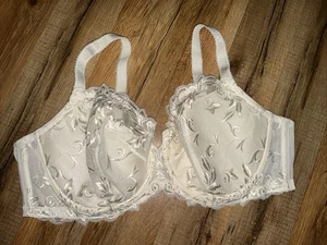 SOMA sinnlicher ungefütterter Bügel-BH mit Spitze weiß auf weiß transparent bestickt 42D - Bild 1 von 11
