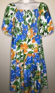 Vestido Colorido Manga Abullonada GRANDE Corpiño Calado Largo Midi Azul Naranja Crema - Imagen 1 de 8