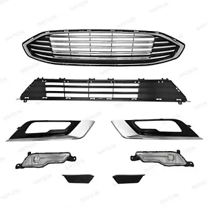 For Fusion 2017-2018 Upper Chrome Grille/Lower Mesh/Fog Light Kit/Bumper Bracket - Picture 1 of 6