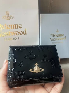 Vivienne Westwood Tri-fold Wallet Black Enamel Fabric Orb outlet - Picture 1 of 16