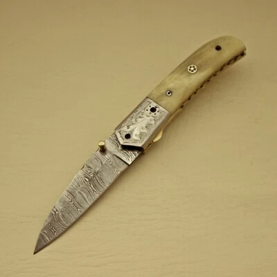 CLASSICAL CUSTOM HANDMADE DAMASCUS BLADE FOLDING POCKET KNIFE (Silver Engrave) - Image 1 of 4