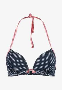 Top de bikini rojo blanco azul 14B 14 tazas B con aros acolchado push up natación halter - Imagen 1 de 5