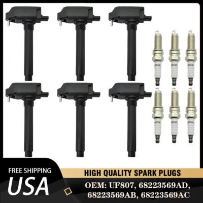 UF807 6× Ignition Coil & iridium Spark Plug For 2017-2018 Chrysler Pacifica 3.6L - Imagem 1 de 4
