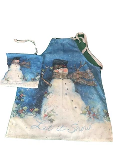 Let It Snow Apron and Towel Artists Gallery Polyester Matrix Poly/Cotton Snowman - Picture 1 of 12