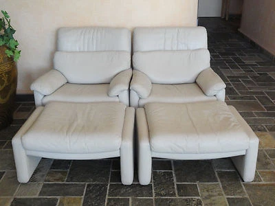 ПАРА РЕДКИХ 80-х CY MANN DESIGN — КОЖАНОЕ КРЕСЛО-РЕКЛАЙНЕР ROLF BENZ И ОТТОМАНКА - Изображение 1 из 4