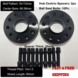 2Pc 30mm Thick Mercedes 5x112mm CB 66.56 Wheel Spacer Kit W/ 14x1.5 Ext. Bolts - Picture 1 of 6
