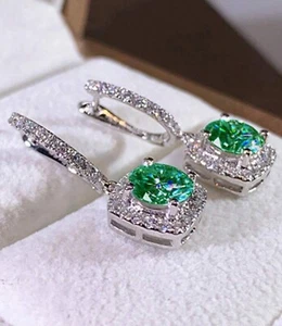 Green Crystal Drop Earrings With White Zircon Accents In Silver-Plated Setting - Bild 1 von 5
