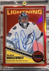 2019-20 O PEE CHEE PLATINUM ANDREI VASILEVSKIY, #R-15, AUTO, RED RAINBOW, BOLTS - Picture 1 of 2