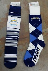 2 Pack NFL Los Angeles Chargers LA Socks Gift One Size Fits Argyle Dress White