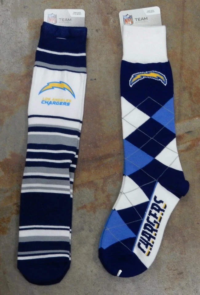Paquete de 2 calcetines NFL Los Angeles Chargers LA regalo talla única vestido argyle blanco Foto 1 de 1