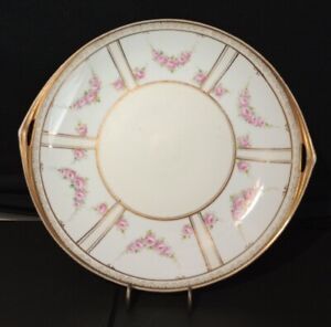 Nippon Hand Painted Pink Roses Ivory & Gold Gilt Cake Plate Circa 1891-1921