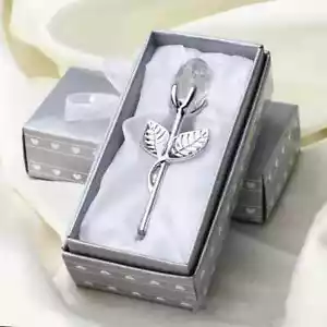 Crystal Glass Rose Artificial Flower Silver Gold Rod Rose Gift for Her - Picture 1 of 22