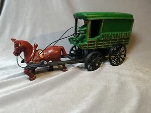 Vintage Cast Iron Horse Drawn City Delivery Carriage - Picture 1 of 12