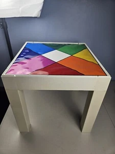 Vintage 1970s Mod Pop Art Rainbow Plastic Parsons Style Square Side Table - Picture 1 of 20