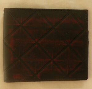 Men's Leather Wallet Bill Fold-Black/Red 