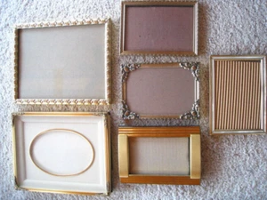 6 VINTAGE BRASS GOLD METAL PICTURE FRAMES 7"TO 10" SHADOW BOX, MOP, MCM~REDUCED - Picture 1 of 13