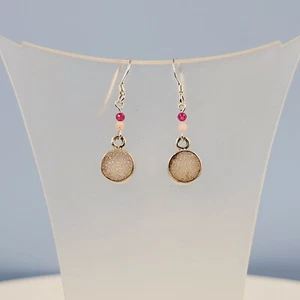 Pink-Angel Druzy Earrings, Morganite & Ruby Gemstone Beads, Handmade - Picture 1 of 4