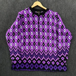 Bob Mackie Wearable Art Womens 1X Pullover Fleece Purple Tribal Geometric - Picture 1 of 11
