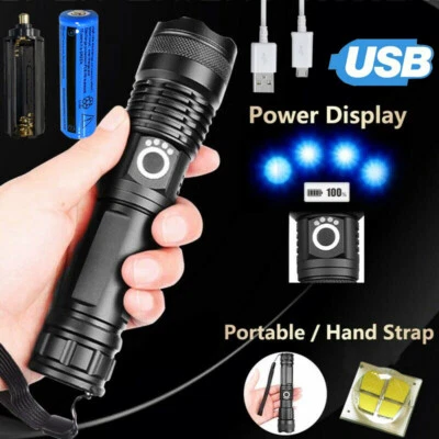 9000000 Lumens Super Bright LED Flashlight Tactical Rechargeable LED Work Lights