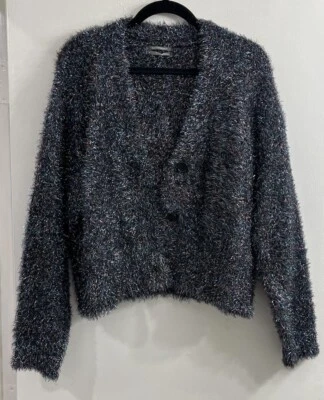 Suéter metálico Anthropologie para mujer M oropel negro azul púrpura hada grunge Foto 1 de 4