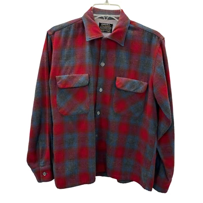 复古 Amana 精细羊毛男式长袖羊毛衬衫中号 15-15.5 美国缺点 — 第 1/4 张图片