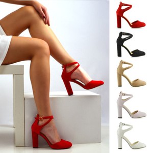 ankle strap block heels closed toe