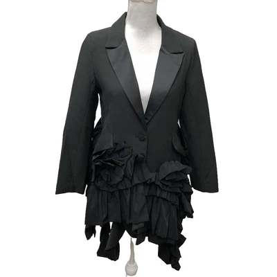 Ofan Studios Blazer Jacket Womens Medium Black Ruffle Whimsigoth Trendy - Image 1 of 4