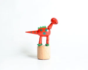Wooden Toy Craft Push Toy Dinosaur Red Height =3 1/2in - Picture 1 of 3