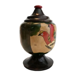 Vintage schöne handgefertigte Holz Kanister Glas mit Deckel & handbemalt Vogel Design - Bild 1 von 13