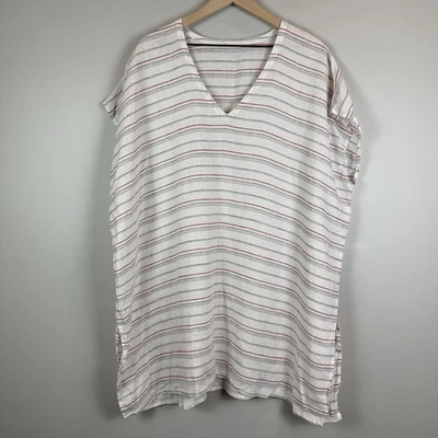 Eileen Fisher Organic Linen Tunic Top XL Striped Poncho Kaftan Beach Coastalcore - Image 1 of 4