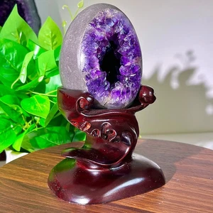2.05LB Natural Amethyst Dinosaur Egg Quartz Crystal Mineral Specimen +base - Picture 1 of 12